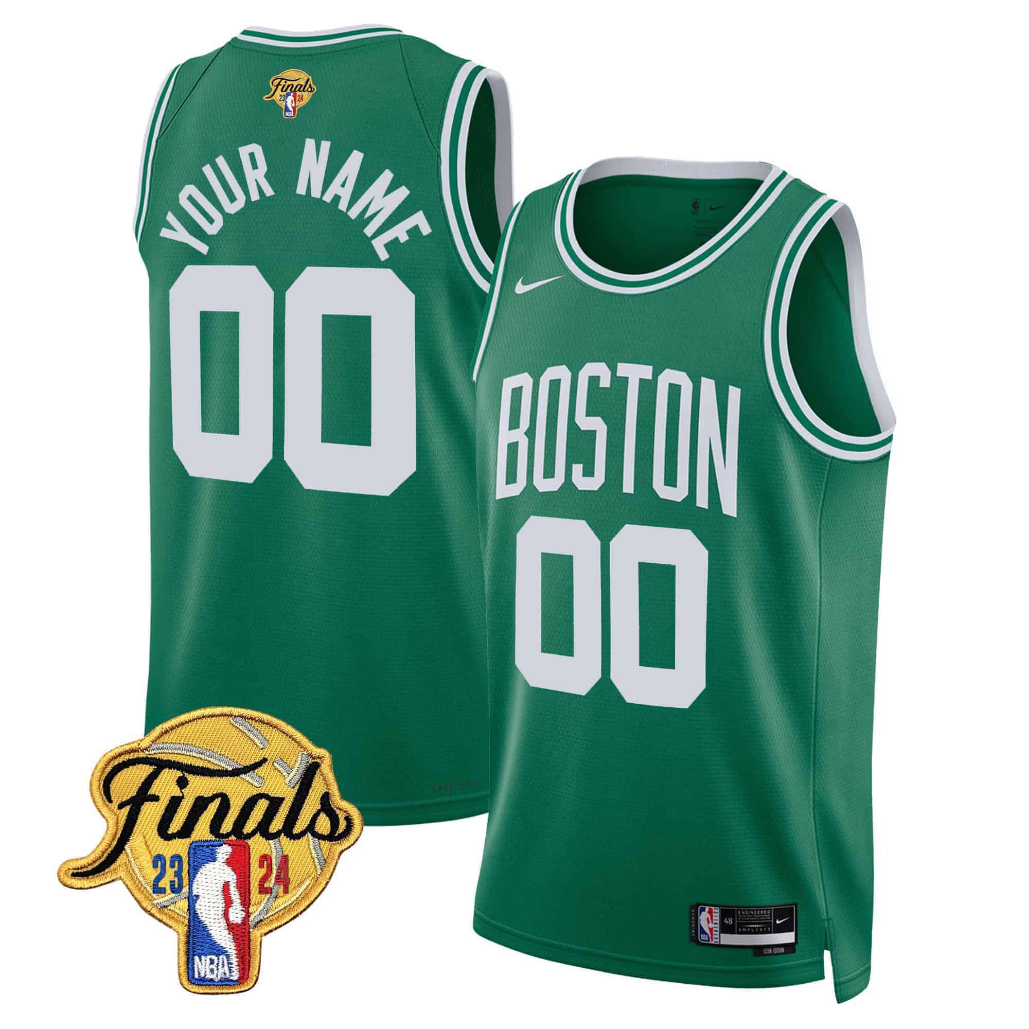 Men Boston Celtics Green 2024 Nike Finals Patch Swingman Custom NBA Jersey